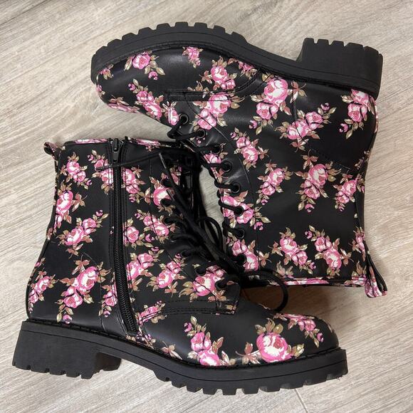 Jellypop Shoes - Jellypop Boots Womens Size 9M Black Ramsey Floral Chunky Combat Y2K 90's